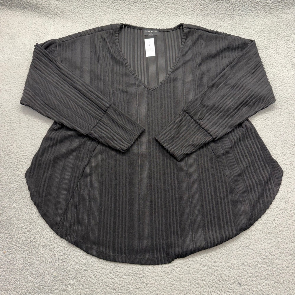 NWT Lane Bryant M13389 Womens Size 14/16 Black Ribbed Knit V-Neck Tunic Blouse